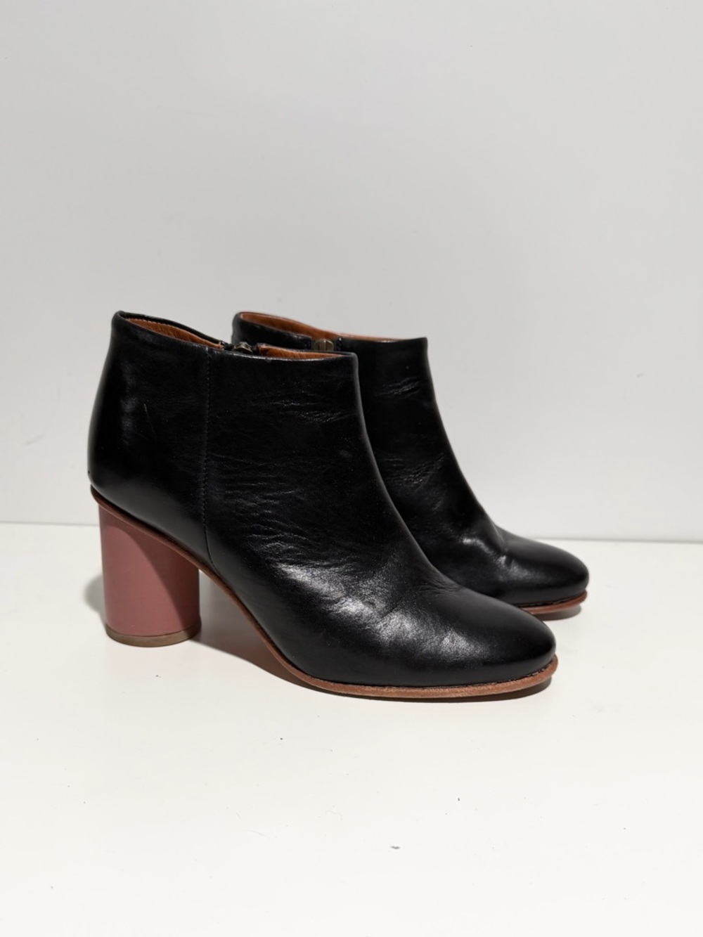 Anthropologie Another Project Ankle Leather Black Booties Block‎ Heel 37